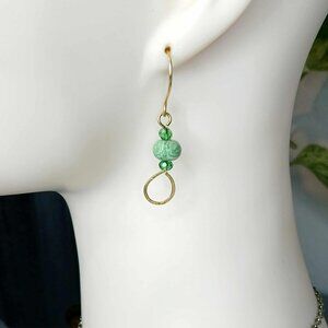 Boho Chic Green Beaded Hammered Dangle Earrings, Statement Artisan